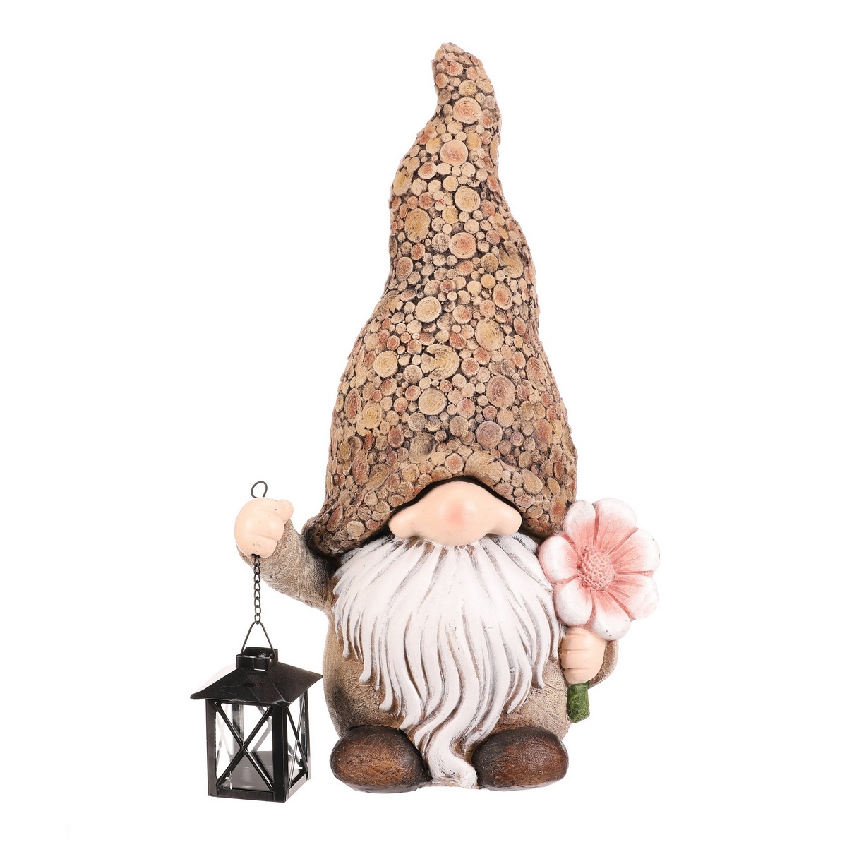 Skrzat z kwiatkiem i lampionem na świeczkę,poliresina, 30 x 20 x 50 cm