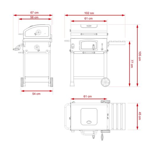 Avenberg Multifunkční BBQ gril Genius + litinový rošt + tál + pizza kámen, 70 x 103 x 105 cm