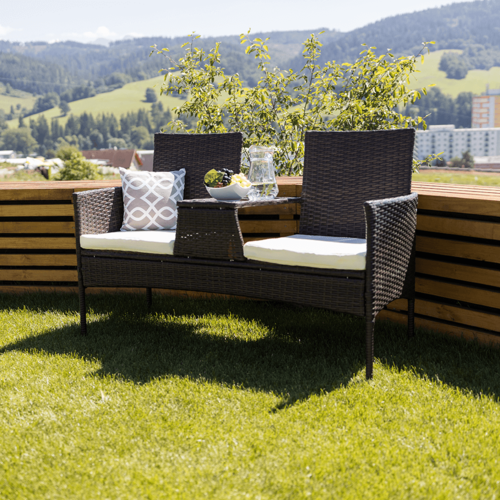 Gartenbank mit Tisch und Kissen, braun/cremefarben, LALIT