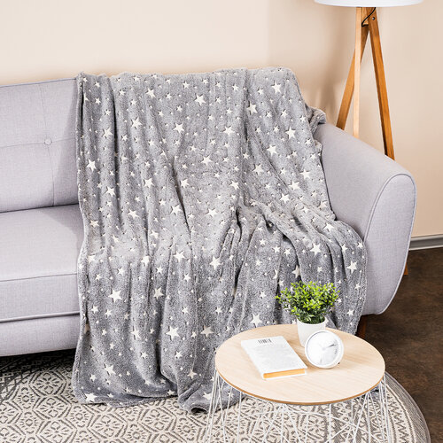 4Home Decke Soft Dreams Stars leuchtend Grau, 150 x 200 cm