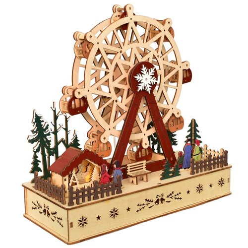 Decorațiune rotativă din lemn cu LED-uri Carusel,28 x 28 x 12 cm