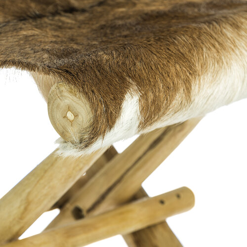 Drewniany taboret składany Teak beżowy, 41 x 30 x 40 cm