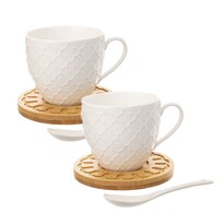 Orion Komplet porcelanaste skodelice s krožnikom in žlico WHITELINE, 2 kosa