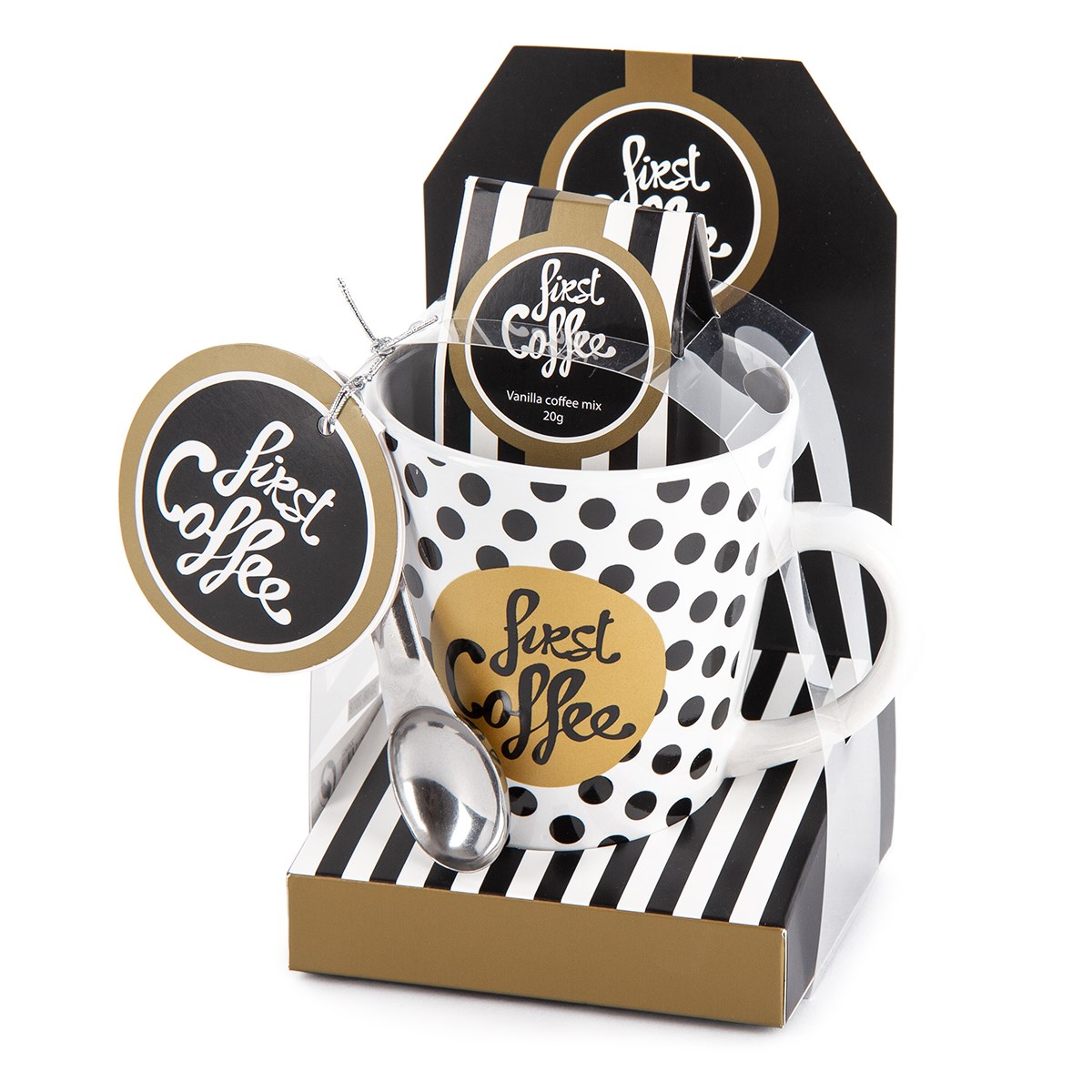 Darčeková sada hrnček s nápojom First coffee, 320 ml