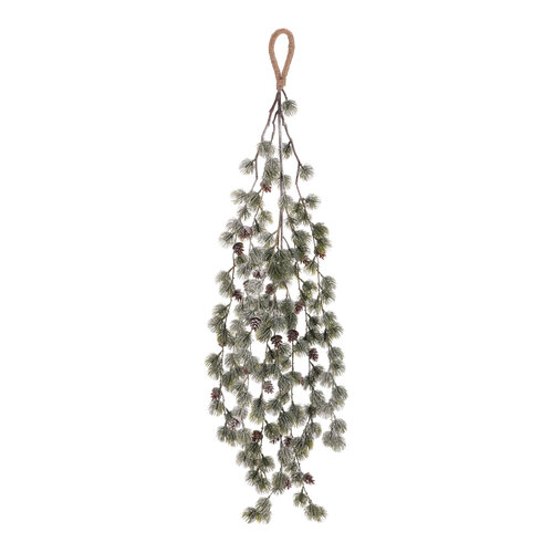 Műanyag lógó ág, vörösfenyő tobozokkal, 100 cm, zöld