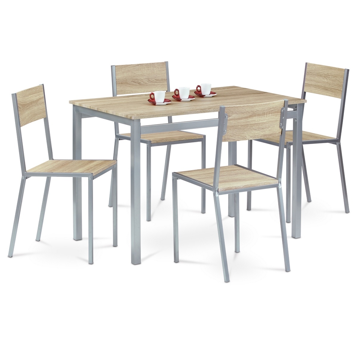 Jídelní set HARVEY se 4 židlemi, 110 x 70 x 77 cm, dub Sonoma