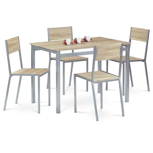 Set de masă HARVEY cu 4 scaune, 110 x 70 x 77 cm,stejar Sonoma