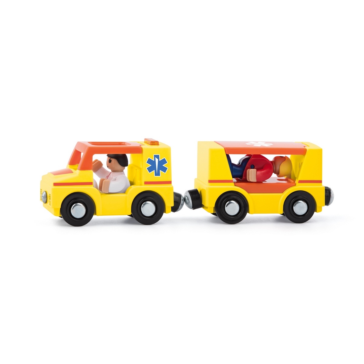 Woody Ambulans z lalkami na tory kolejowe, żółty