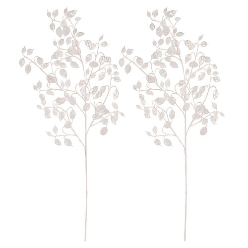 Set de ramuri artificiale Lunaria, 2 bucăți, alb,înzăpezite, 85 cm