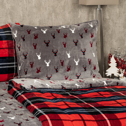 4Home Pościel mikroflanela Krata czerwony, 140 x 220 cm, 70 x 90 cm