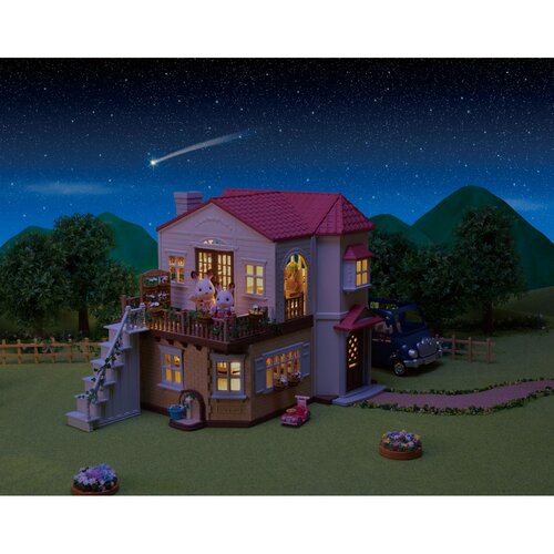Sylvanian family 5302 Zweistöckiges Haus mit  rotem Dach und Lichtern