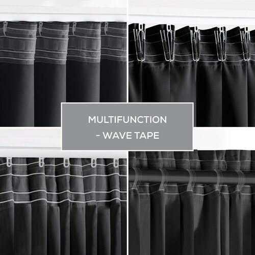 Restilo Blackout Oxford Pleat függöny, fekete, 140 x 245 cm