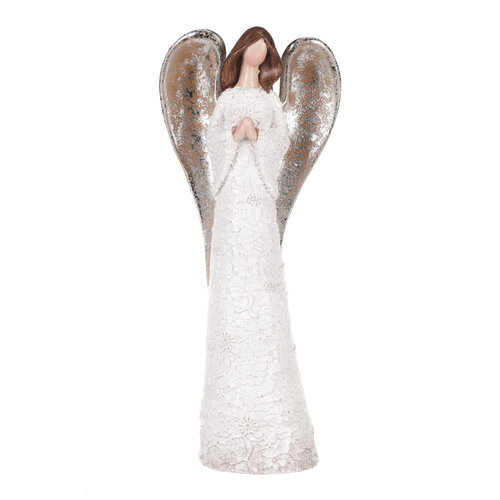 Anděl Střážný se sepnutýma rukama, bílá, polyresin, 25 x 11 x 6 cm 