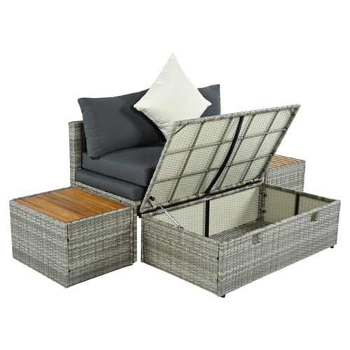 Kerti rattan szett DEBRA, szürke/természetes/krém