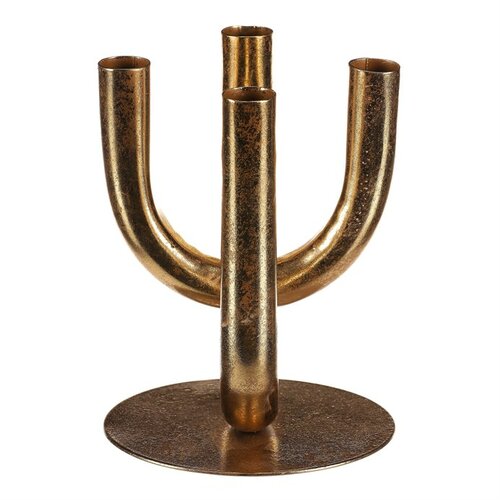 Kovový svietnik 4 ramen. na kónické sviečky, zlatá, 14 x 14 x 18 cm