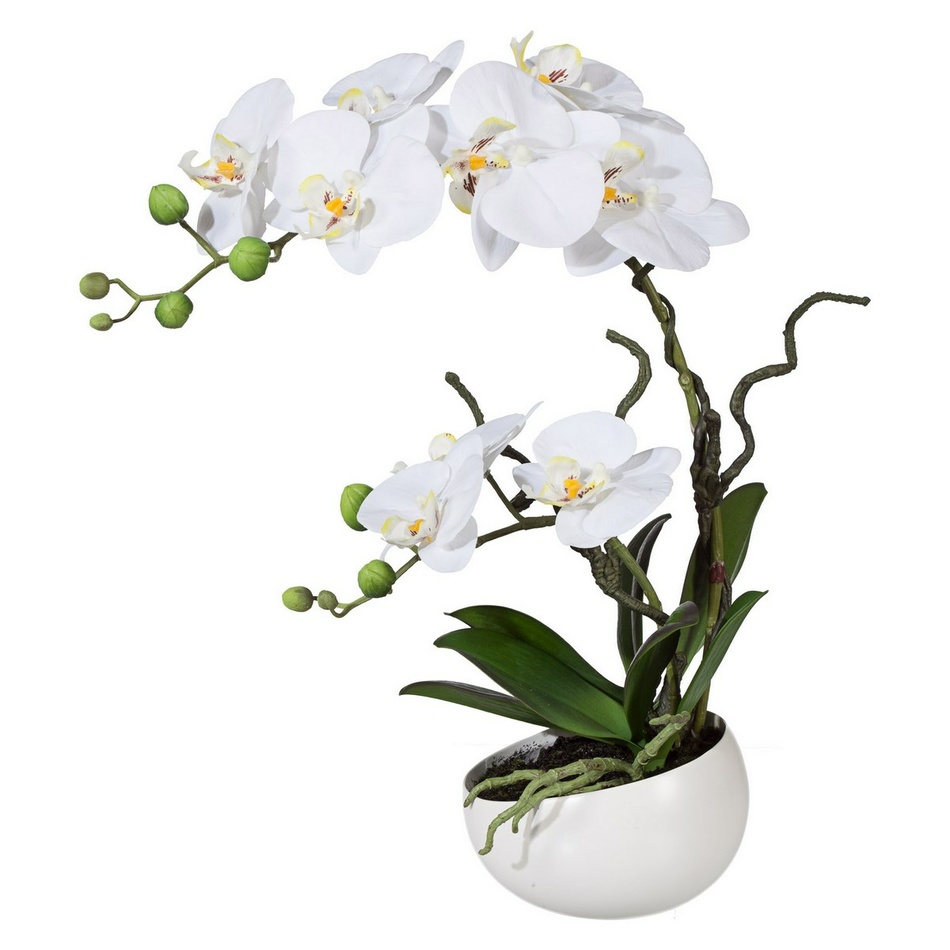 Umělá Orchidej v květináči bílá, 42 cm