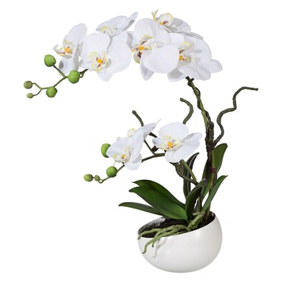 Umelá Orchidea v kvetináči biela, 42 cm