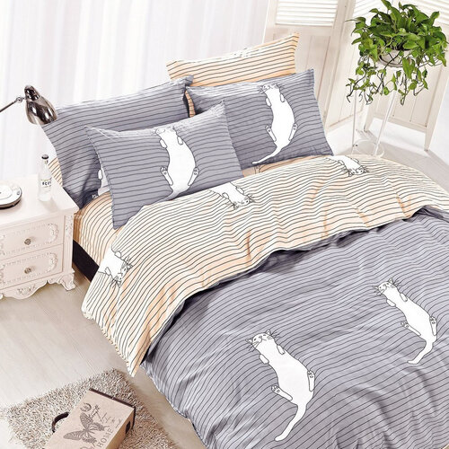 DecoKing Bavlnené obliečky Kitty Bed sivá, 135 x 200 cm, 80 x 80 cm