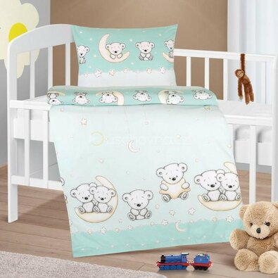 Lenjerie de pat pentru pătuț Bellatex AgataBear mint, 90 x 135 cm, 45 x 60 cm