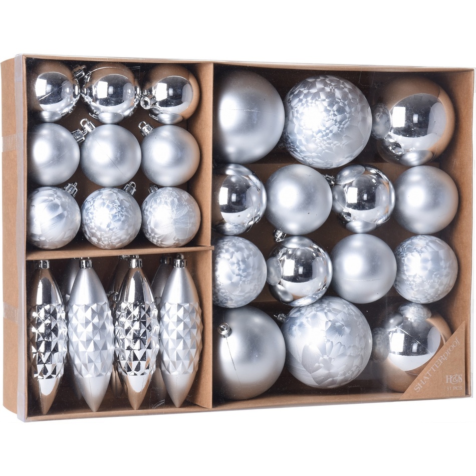 Set decoraţiuni Crăciun Terme, argintiu, 31 buc. argintiu Decoratiuni