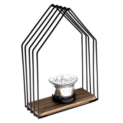 Kovinski svečnik Celestial house črn , 15 x 22 x6,5 cm