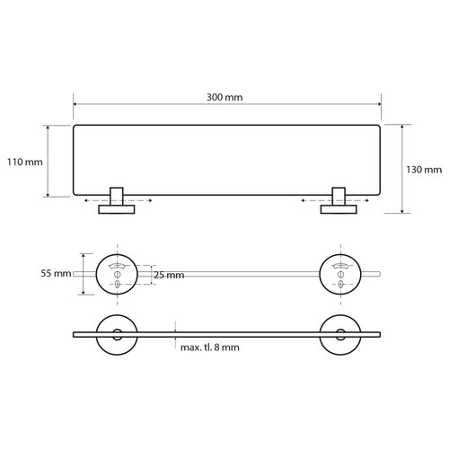 SAPHO XR601 X-Round E скляна полиця 30 x 13 см, хром