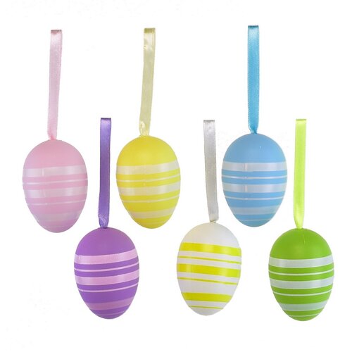 Set of hand-painted eggs with ribbon, 6 pcs, proužek