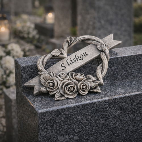 Pietna dekorácia Srdce s ružami a stuhou, polyresin, 12 x 10 x 2 cm