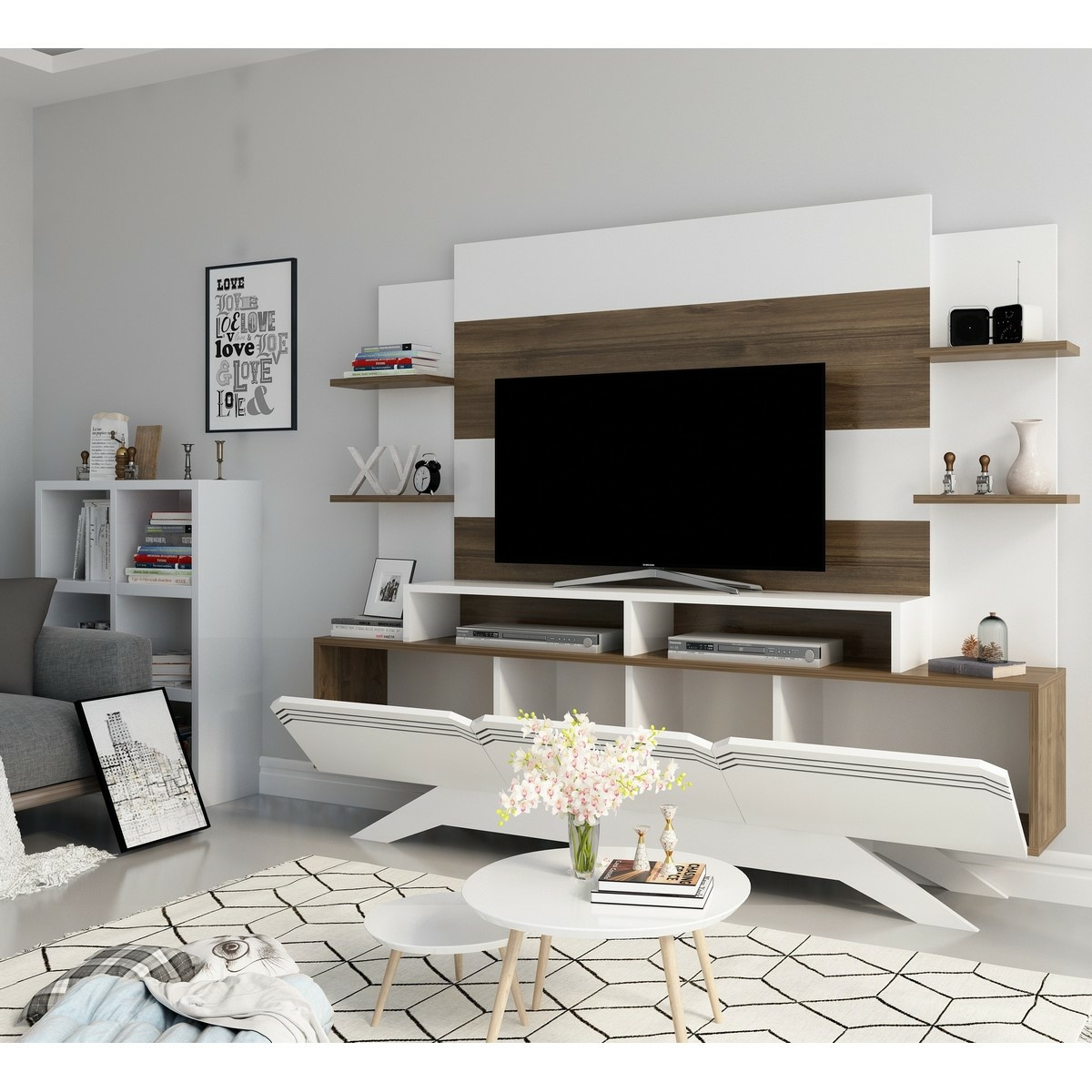 Televízna stena Delpi Walnut and White