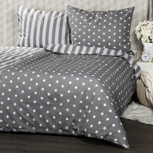 4Home Baumwollbettwäsche Stars Grau, 140 x 220 cm, 70 x 90 cm