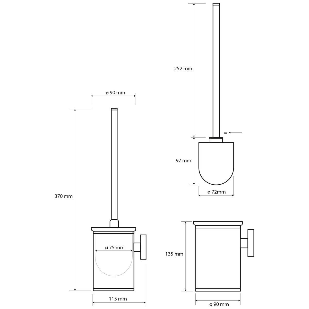 SAPHO XS305 X-Steel WC štětka, válcová malá, černý kartáč, broušený nerez 