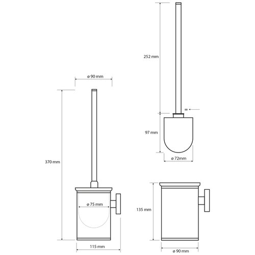 Perie de toaletă SAPHO XS305 X-Steel, cilindricămică, perie neagră, oțel inoxidabil periat