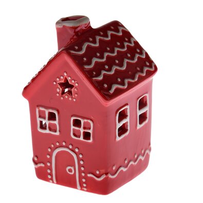 Kerámia ház LED-del, 7,8 x 12,2 x 7,5 cm , piros mézeskalács