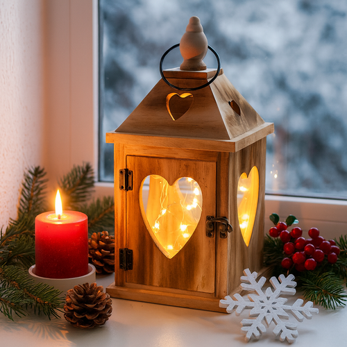 Zestaw drewnianych latarni  Serca, 2 szt.