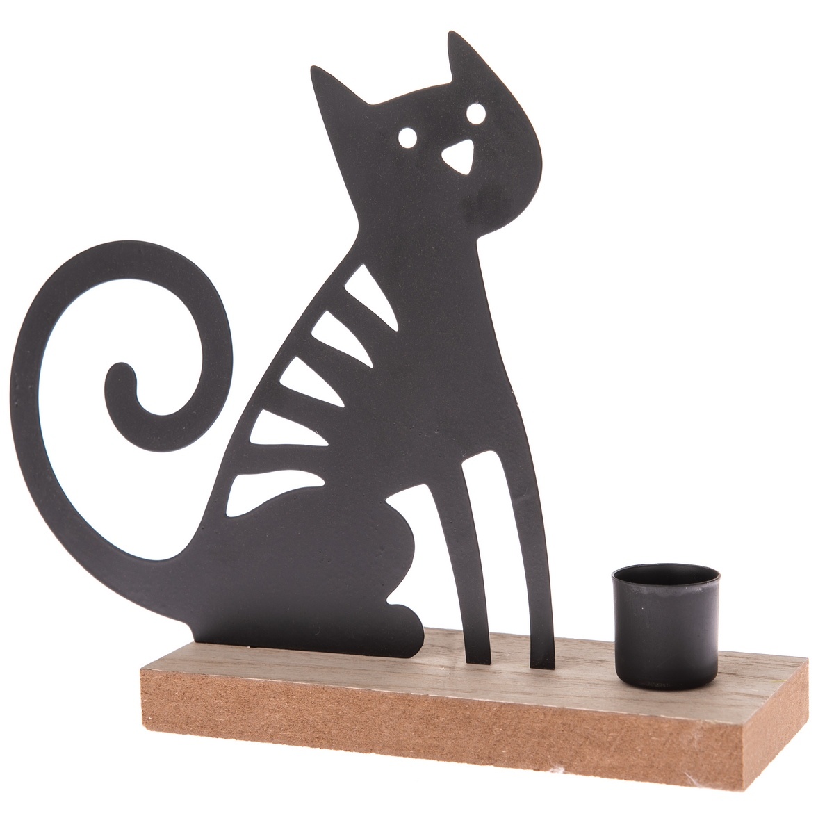 Poza Sfesnic metalic Pisica, cu lumanare tip pastila, 20 x 16,5 x 6 cm
