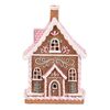 Vianočná dekorácia Perníkový domček s ružovou strechou, polyresin, LED, hnedá