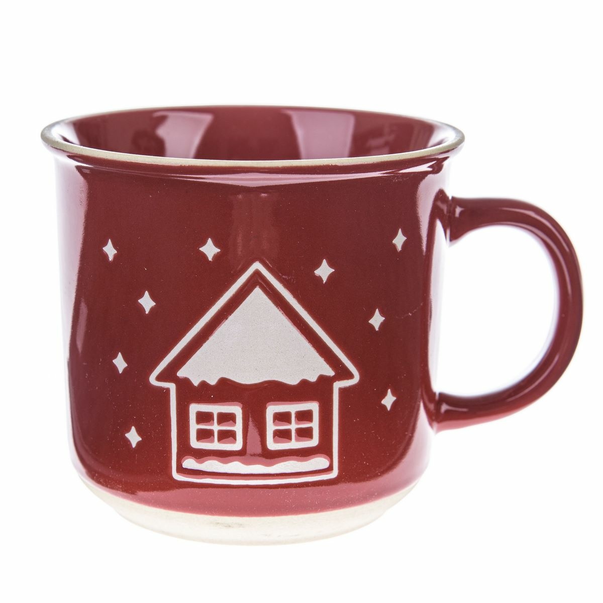 Świąteczny kubek ceramiczny Snowy cottage czerwony, 450 ml