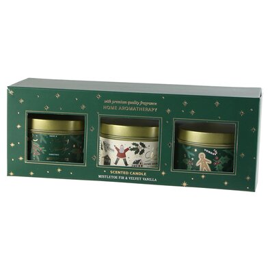 Sada vianočných sviečok Merry Christmas Mistletoe and fir/Velvet vanilla, 3 ks