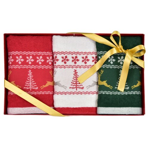 Махрові рушники з вишивкою Christmas 30 x 50 см, 3 шт., в подарунковій упаковці