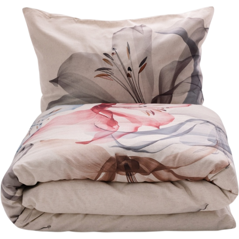 Pościel z mieszanki bawełny i lnu Lilie, 160 x 200 cm, 2 szt. 70 x 80 cm