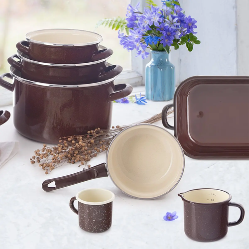 Orion Cratiță emailată cu margine Brown, diametru16 cm