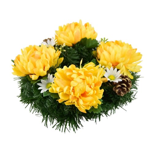 Coroană funerară Crizanteme galbene, 20 cm