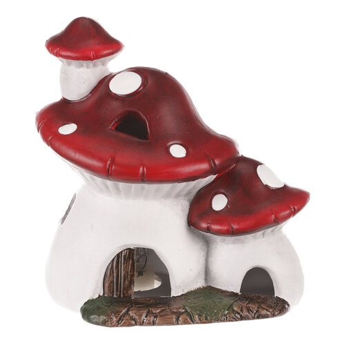 Jesenná LED dekorácia Hríbový svietiaci domček, 14 x 10 x 15 cm, keramika