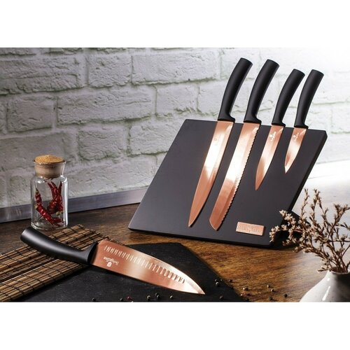 Berlinger Haus 6-teiliges Messerset mit Magnetständer Rosegold Metallic Line
