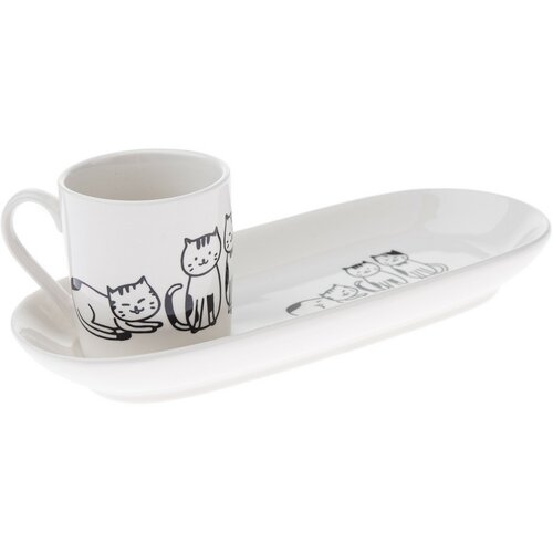 Porcelánový hrnek s podtáckem Kočky 90 ml