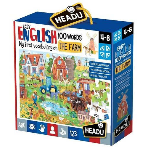 Headu Puzzle Easy English Na farme, 108 dielikov