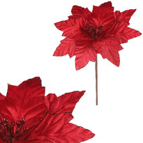 Květ vánoční růže 22 cm, samet, červená