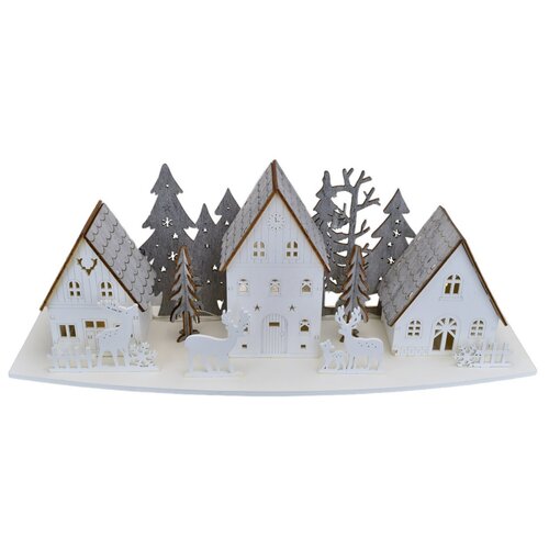 Lesena LED-dekoration mit Häuschen und Hirschen,44 x 15,8 x 13,5 cm