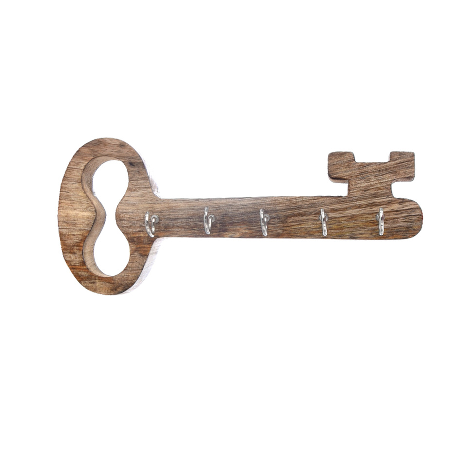 InDecor Věšák na klíče z mangového dřeva Old key, 25 x 5 x 11 cm