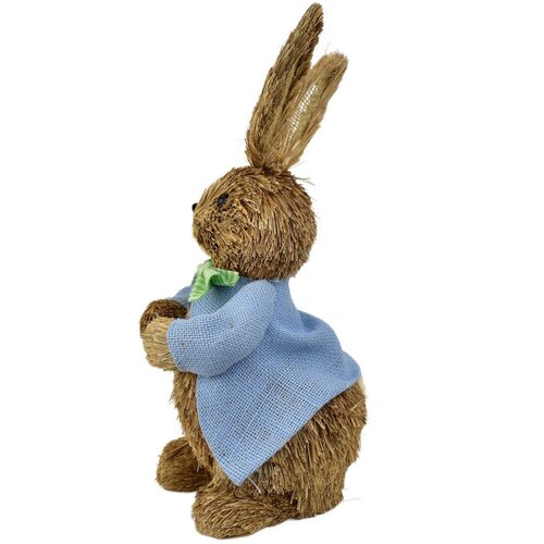 Velikonočni slamnati zajček v modrem plašču, naraven, 39 cm